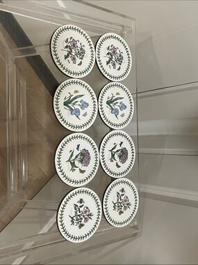 Pimpernel White Floral Wood with Cork Coaster Set with Green Laurel Border